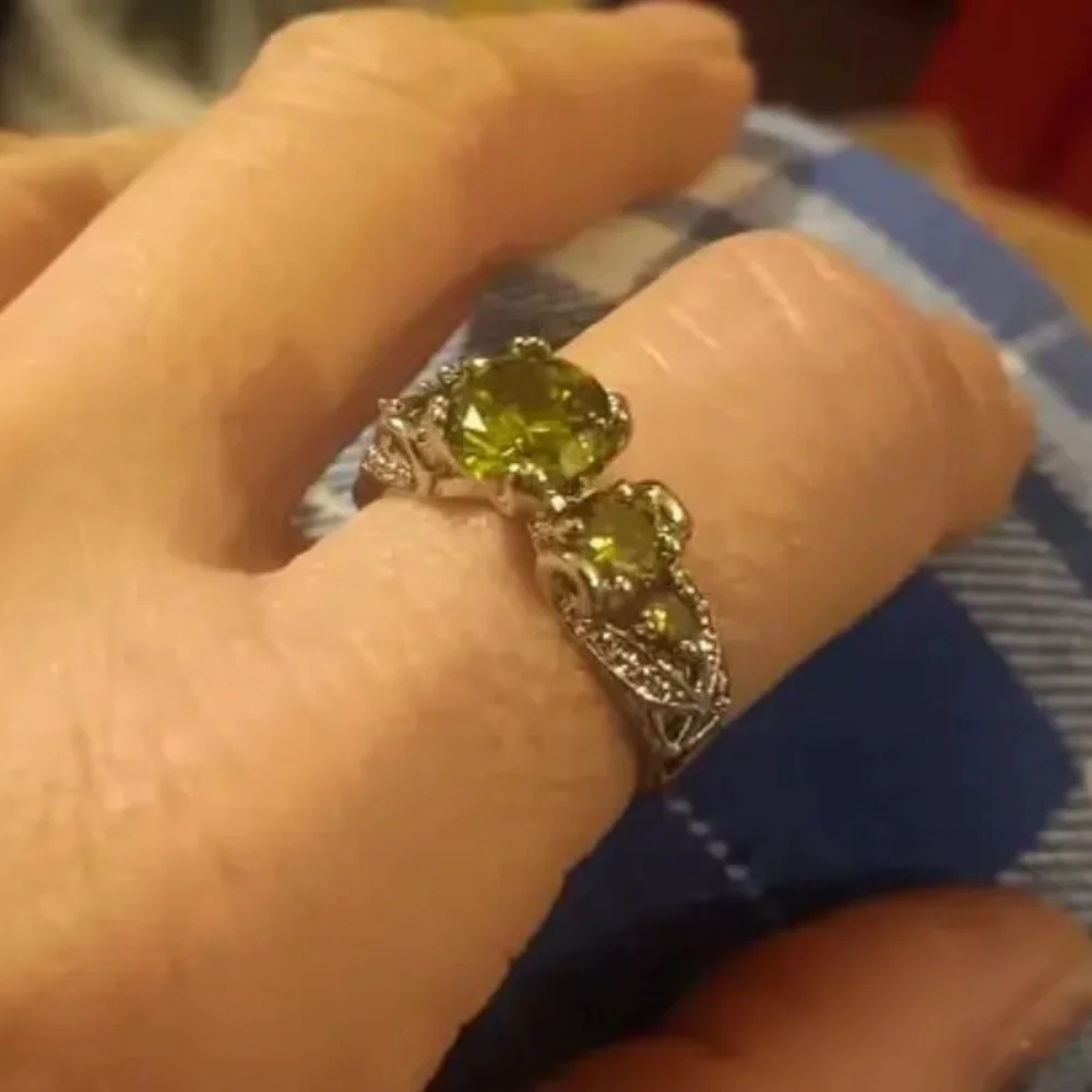 Amethyst Peridot Moissanite Gemstone Silver Ring Engagement Eternity Band